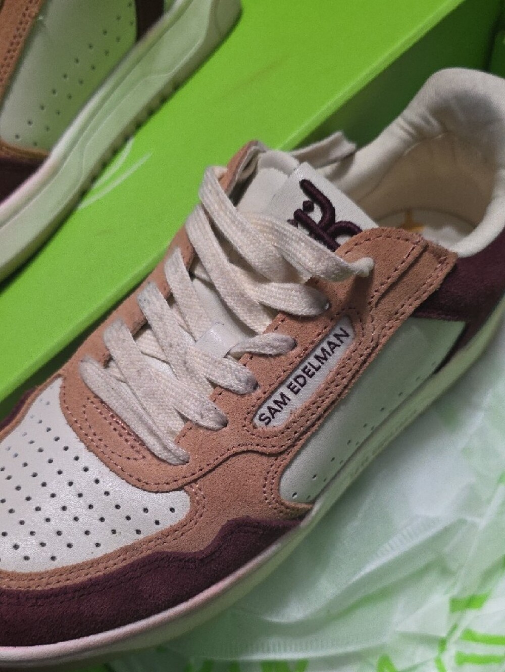 Sam Edelman Burgundy and Tan Suede-Accent Low-Top Sneakers - Picture 8 of 8